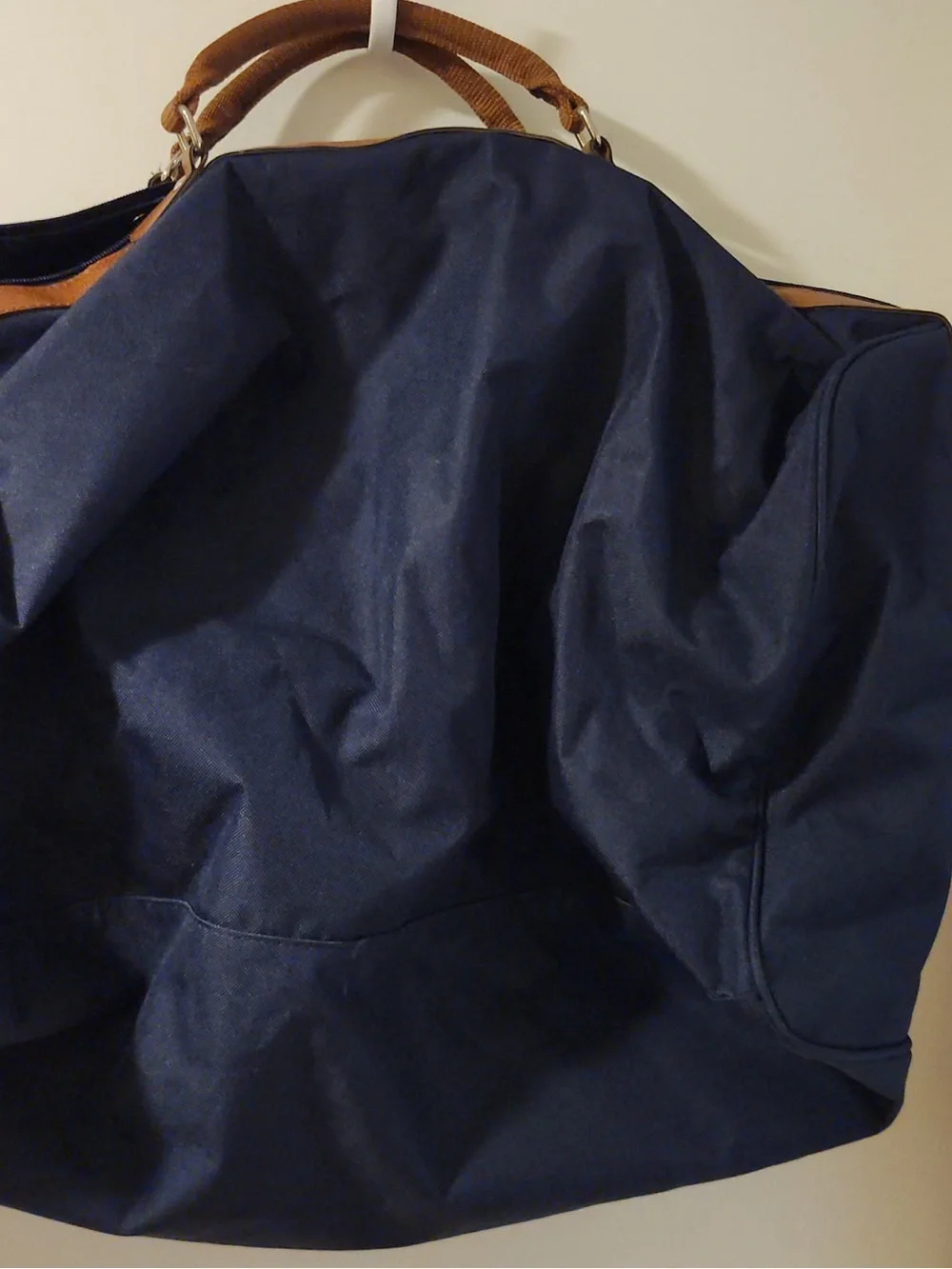 Ralph Lauren Navy Canvas Duffel with Brown Leather Trim- no shoulder strap